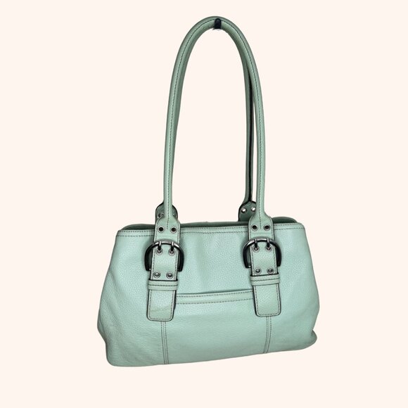Clarks Mint Green Double Buckle Pebble Leather Shoulder Bag - Picture 4 of 11